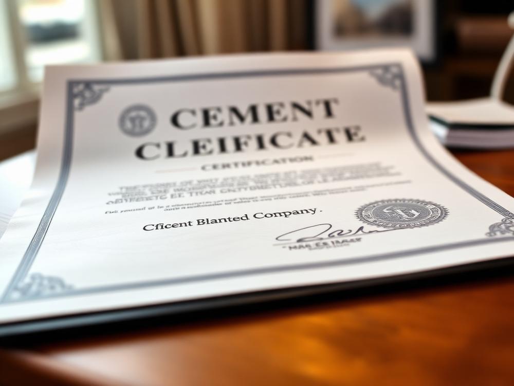 Official cement company dealership certificate